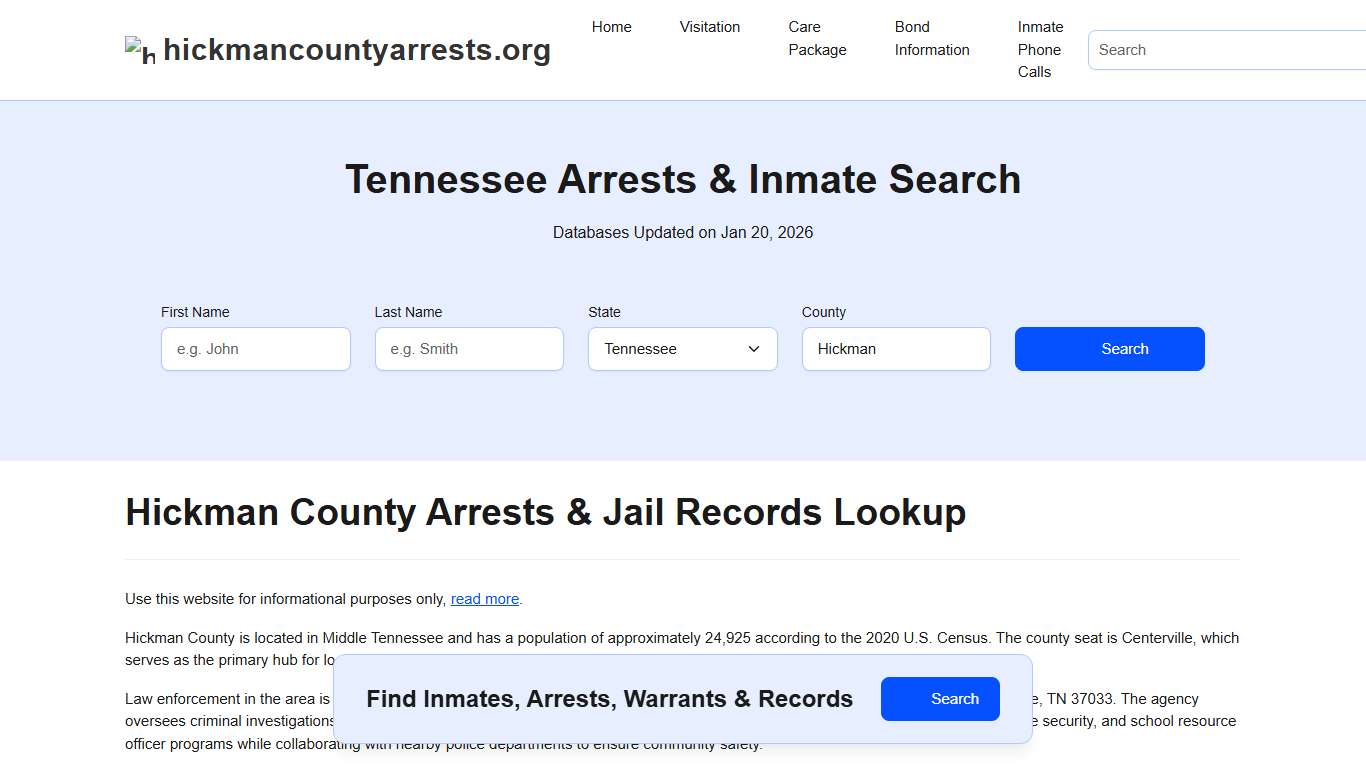 Hickman County, TN Arrests, Warrants, Police Records Search