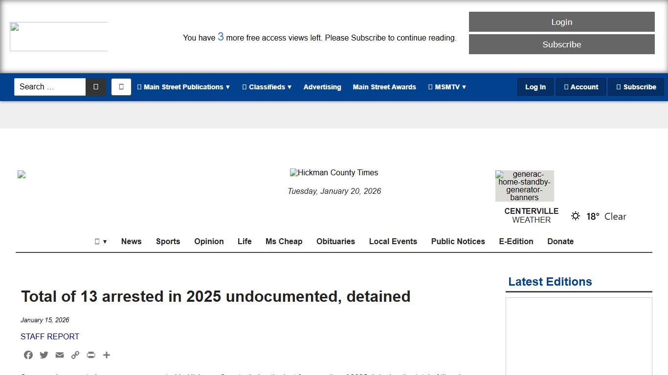 Total of 13 arrested in 2025 undocumented, detained - Main Street Media of Tennessee